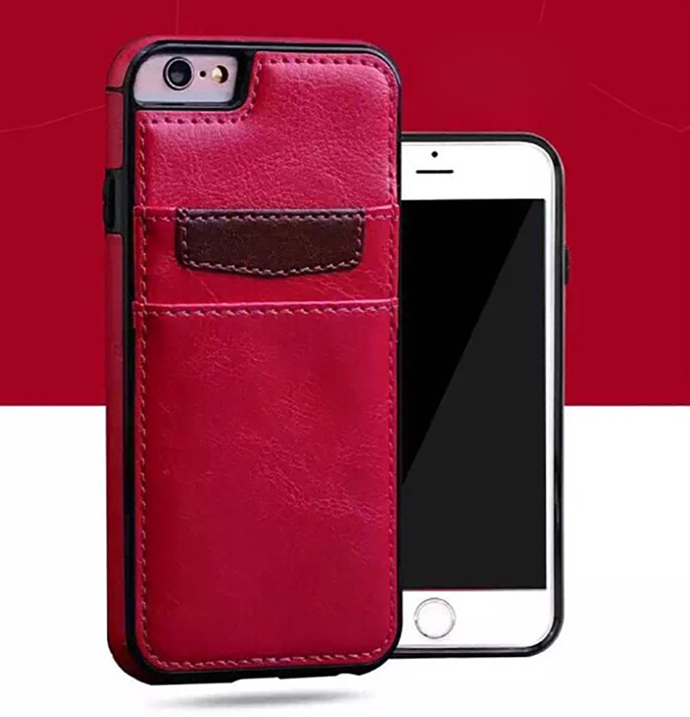 iPhone 8 Plus / 7 Plus LEATHER Style Credit Card Case (Red)